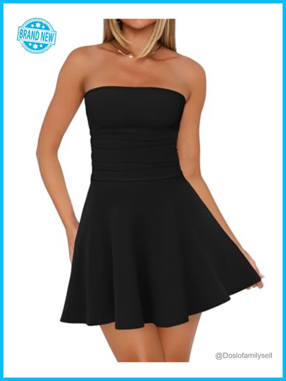 OFEEFAN Women's Strapless A-Line Mini Dress Ruched Party Club Date Outfit